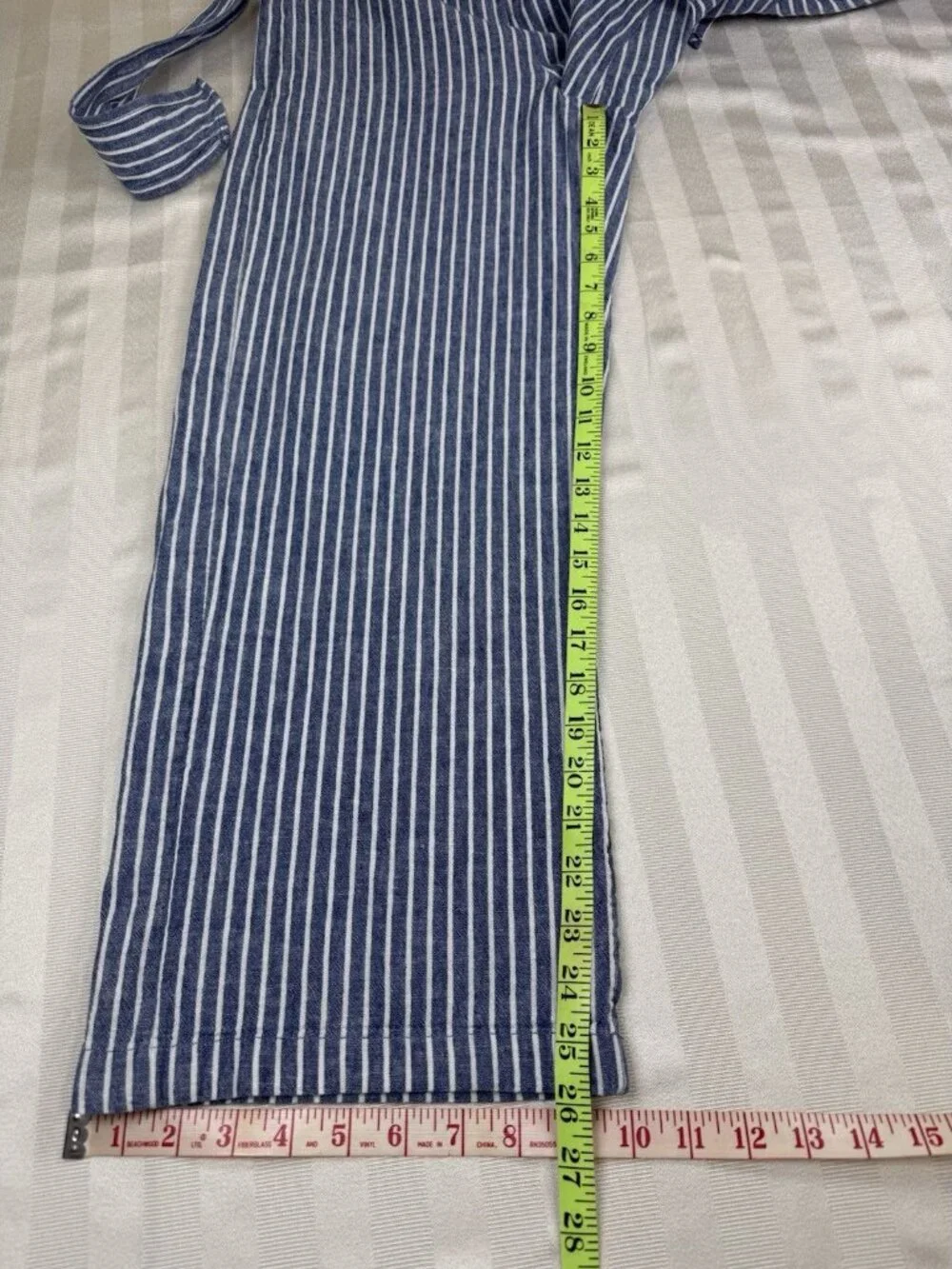 Beach Lunch Lounge Pants Sz Extra Small Linen Blend Striped Blue White Tie Waist - Picture 9 of 14